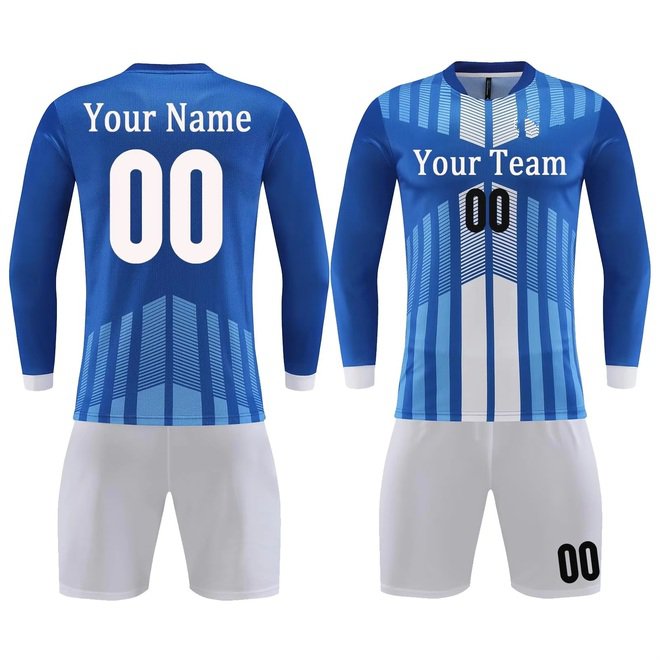 Printed Long Sleeved Mens Football Jersey Set