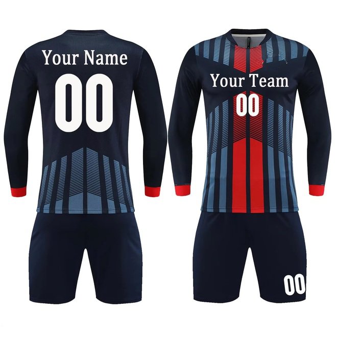 Printed Long Sleeved Mens Football Jersey Set