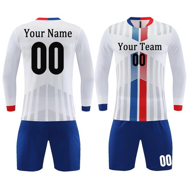 Printed Long Sleeved Mens Football Jersey Set