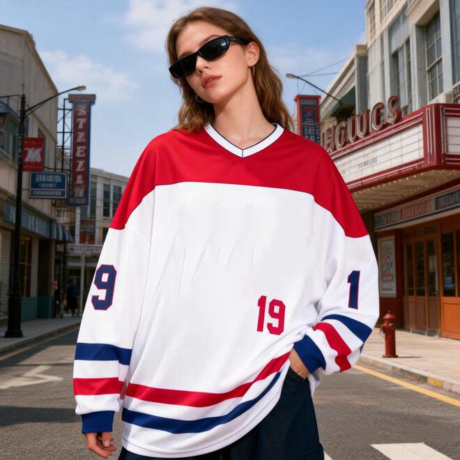 V Neck Long Sleeve Fashion Unisex Hockey Jersey