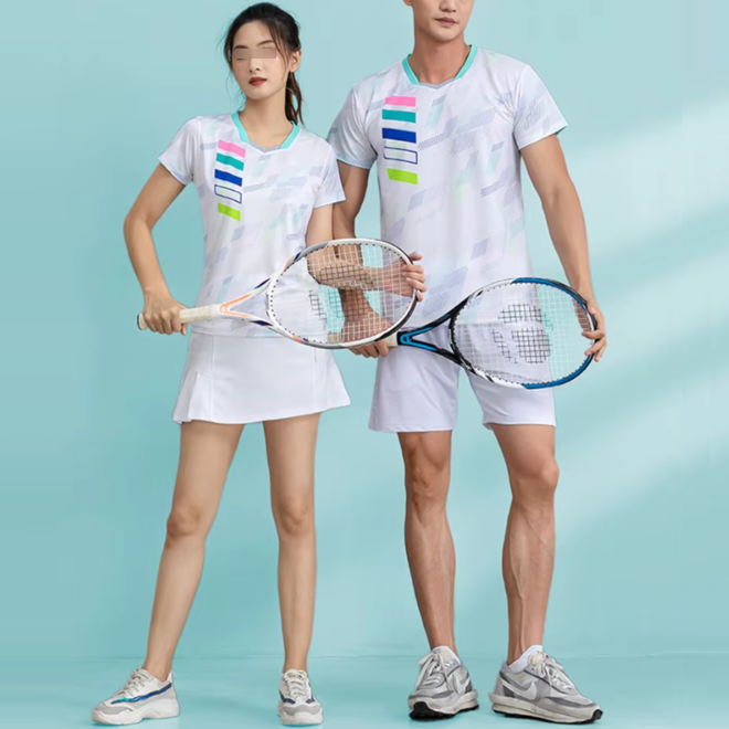 Women Men Badminton T Shirt and Short Skirt Couple Set