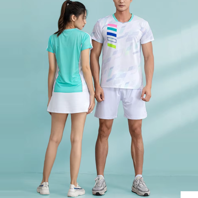 Women Men Badminton T Shirt and Short Skirt Couple Set