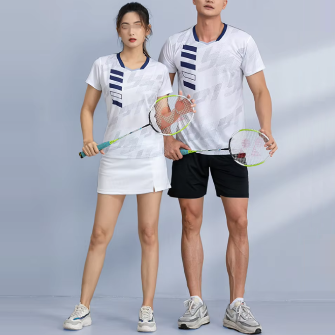 Women Men Badminton T Shirt and Short Skirt Couple Set