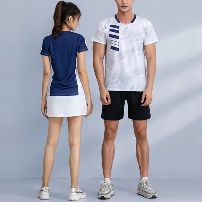 Women Men Badminton T Shirt and Short Skirt Couple Set