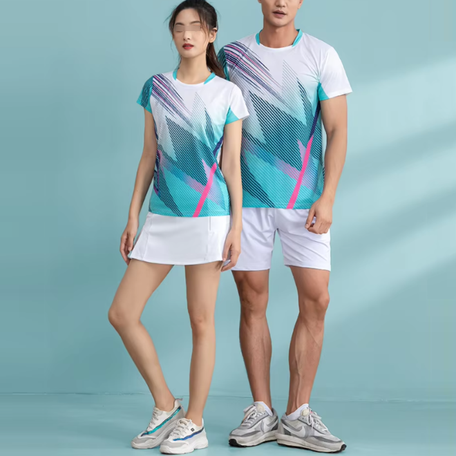 Women Men Badminton T Shirt and Short Skirt Couple Set