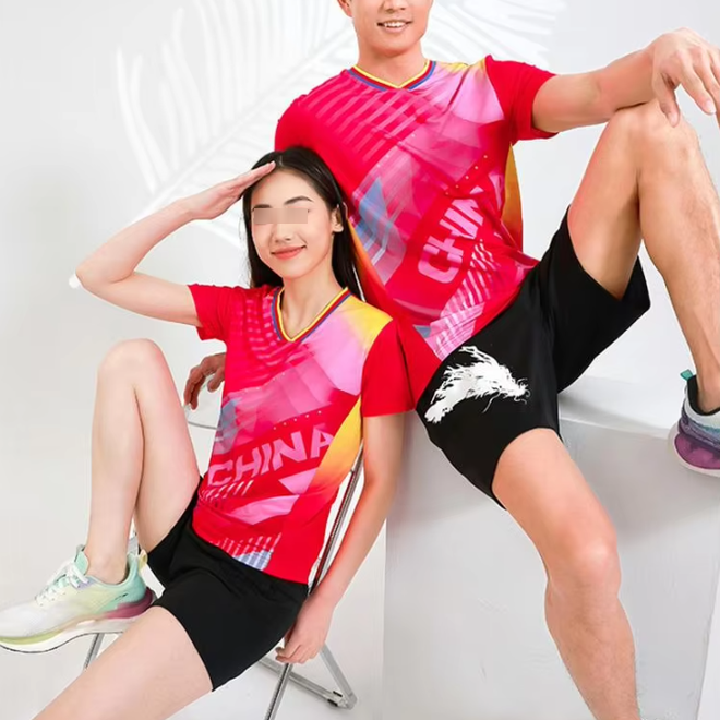 Short Sleeve Men and Women T Shirt Shorts Couple Sets for Badminton