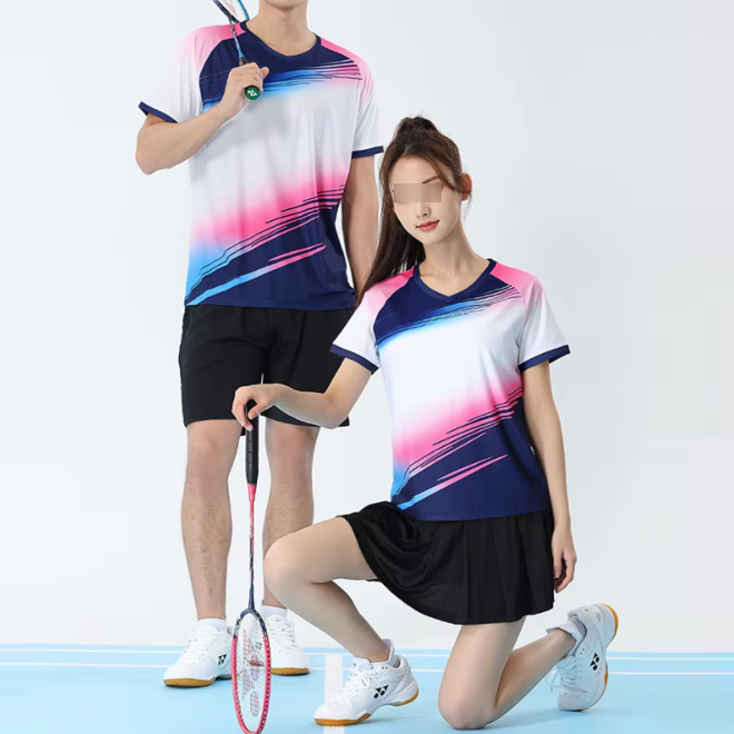 Polyester Unisex Badminton Tops Shirts Skirt Couple Set for Men and Women
