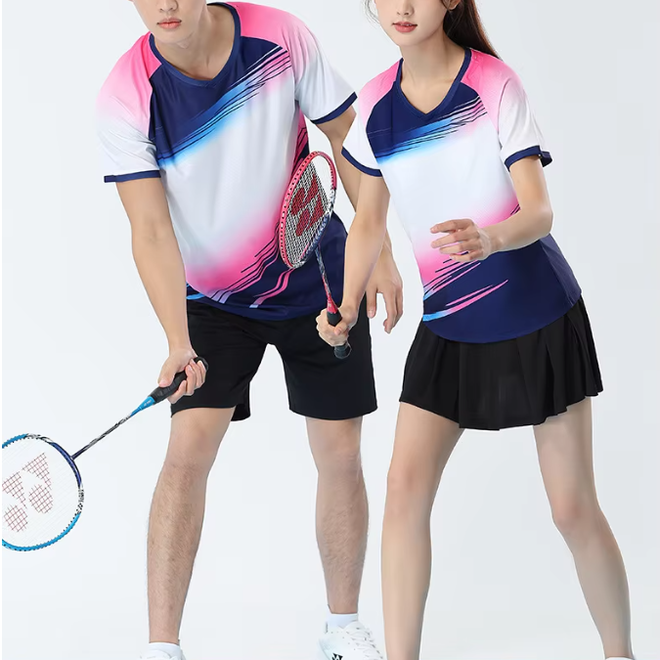 Polyester Unisex Badminton Tops Shirts Skirt Couple Set for Men and Women