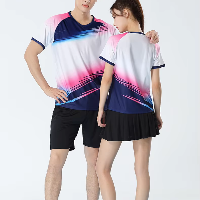 Polyester Unisex Badminton Tops Shirts Skirt Couple Set for Men and Women